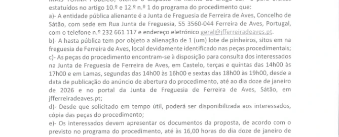 Edital junta de Freguesia de Ferreira de Aves - 02-01-2026