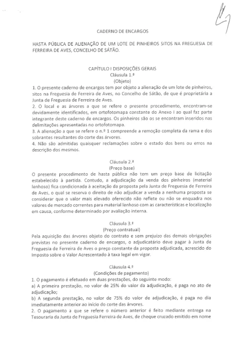 Caderno de Encargos - Hasta Pública de Alienação de 1 Lote de Pinheiros