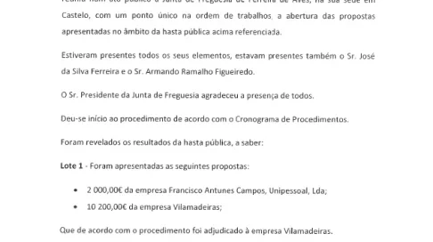 Hasta Pública para Venda de 1 Lote de Pinheiros
