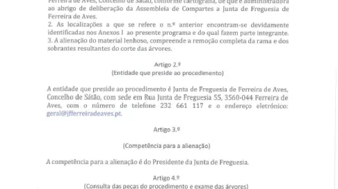 Cronograma do Procedimento - Hasta pública de alienação de sete lotes de pinheiros sitos na Freguesia de Ferreira de Aves